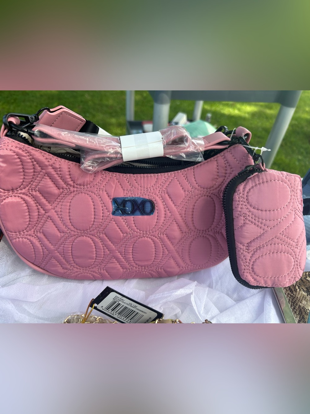 XOXO Kids Quilted Pink Crescent Crossbody with Coin Pouch